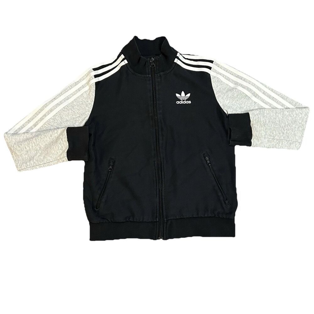Adidas Originals Boys S Track Jacket Black Grey White CF8528 Full Zip Trefoil